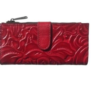 Patricia Nash Rose Tooling Collection Nazari Floral Leather Wallet- Granita